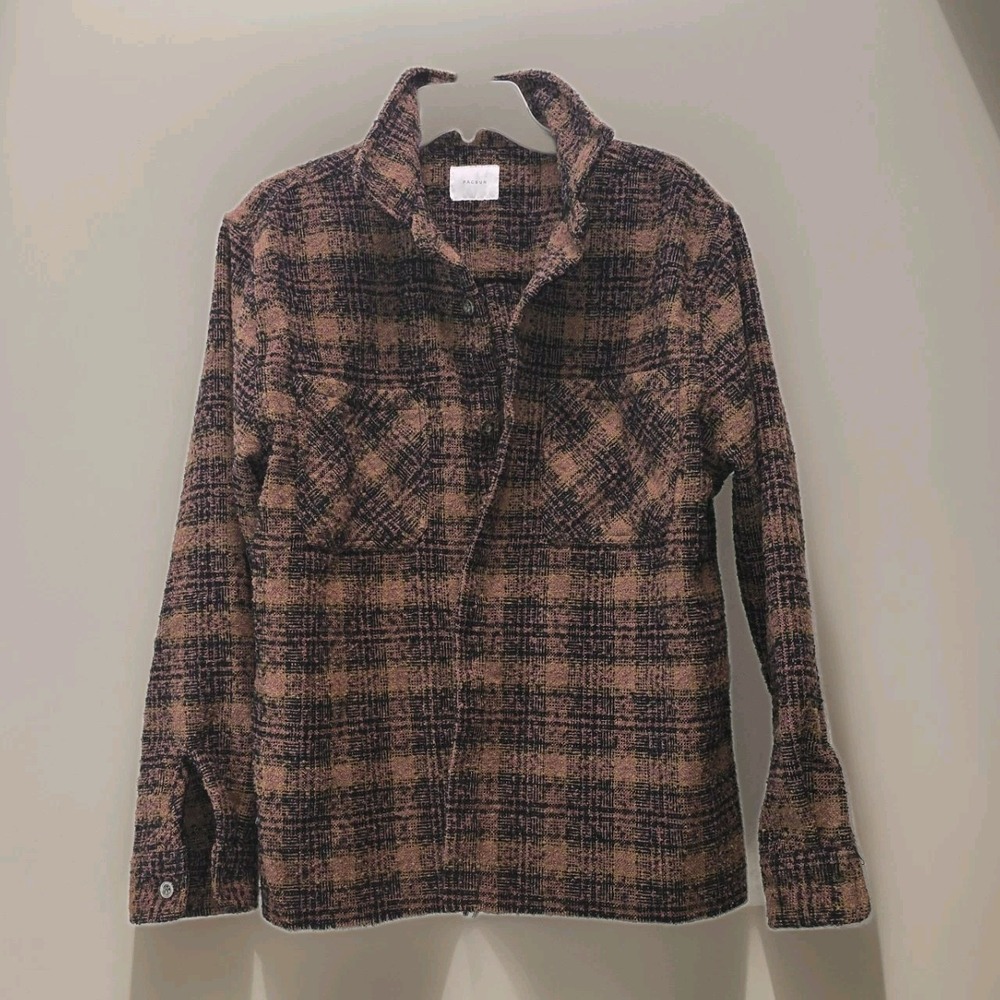 PacSun Men's Plaid Textured Shacket / Overshirt – Size Large Fringed Bottom Y2K